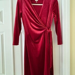 Anne Klein Red Ruched Tie Front Sheath Dress